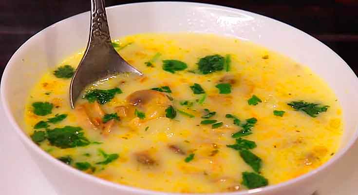 классический сырный суп с грибами