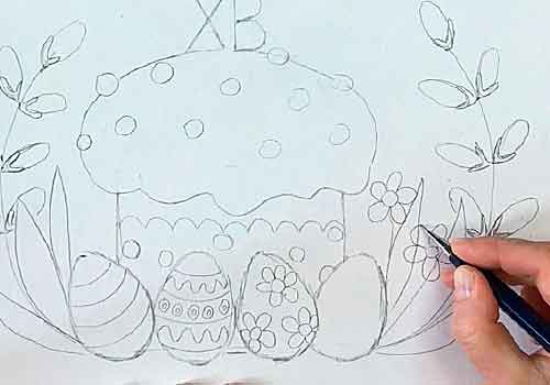 Рисунок на пасху кулича с яйцами для детей в школу
