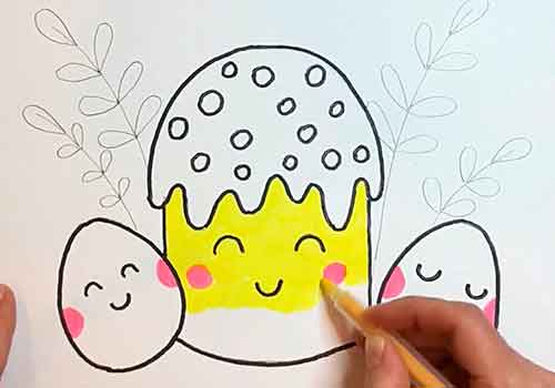 Рисунок на пасху кулича с яйцами для детей в школу